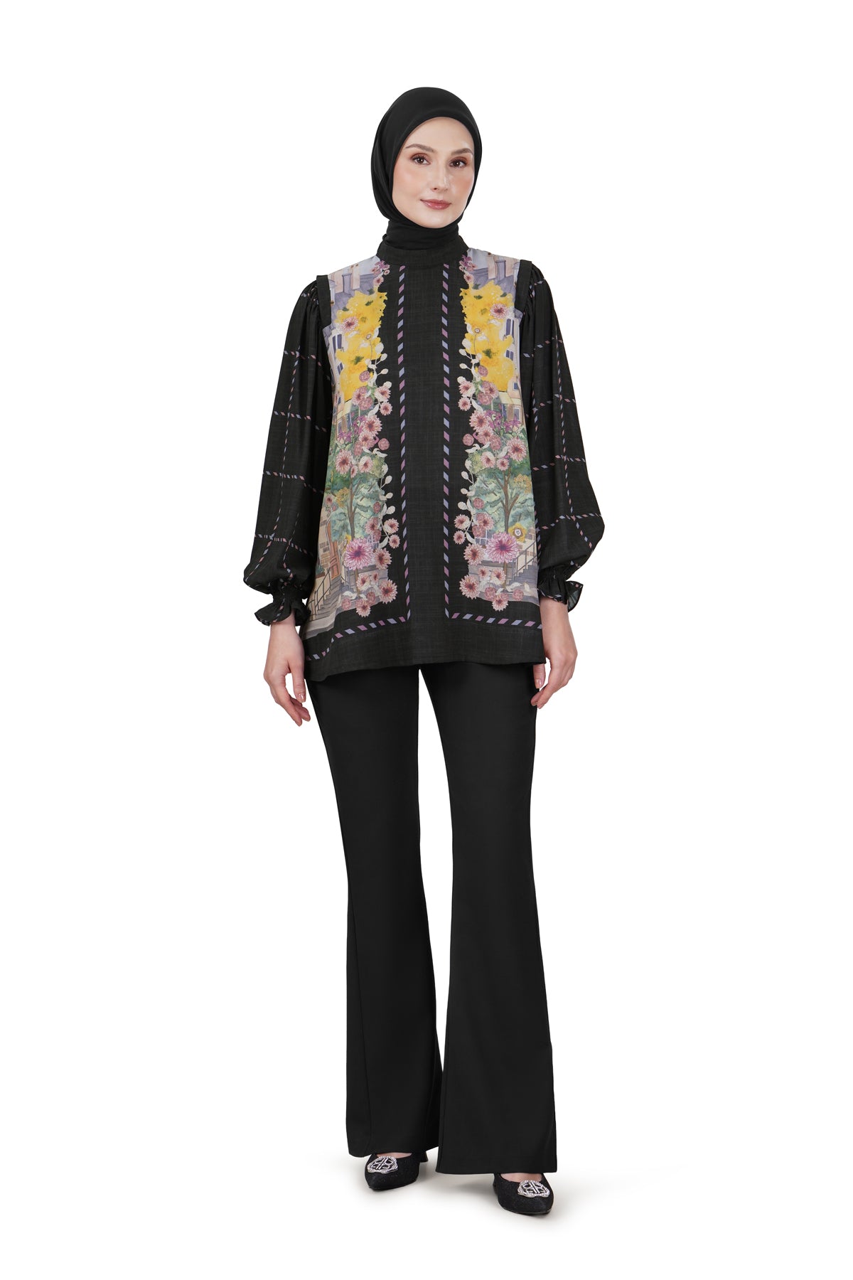 Postcard Ruffle Blouse - Black