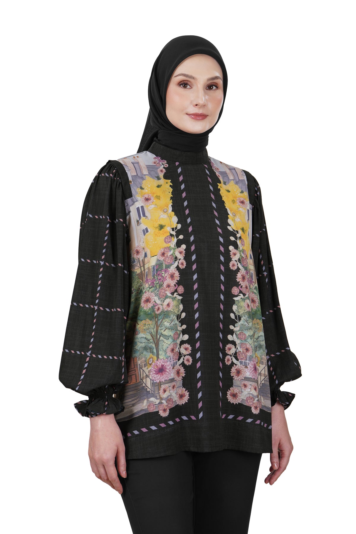 Postcard Ruffle Blouse - Black