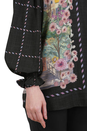 Postcard Ruffle Blouse - Black