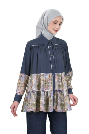 Postcard Tiered Shirt - Navy