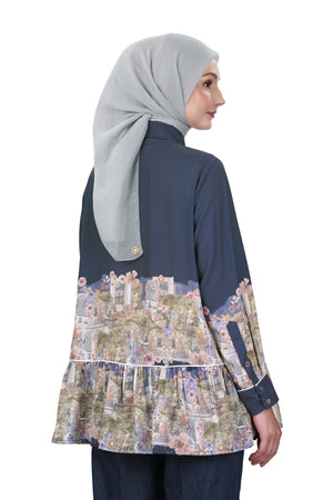 Postcard Tiered Shirt - Navy
