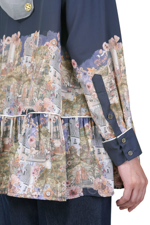 Postcard Tiered Shirt - Navy