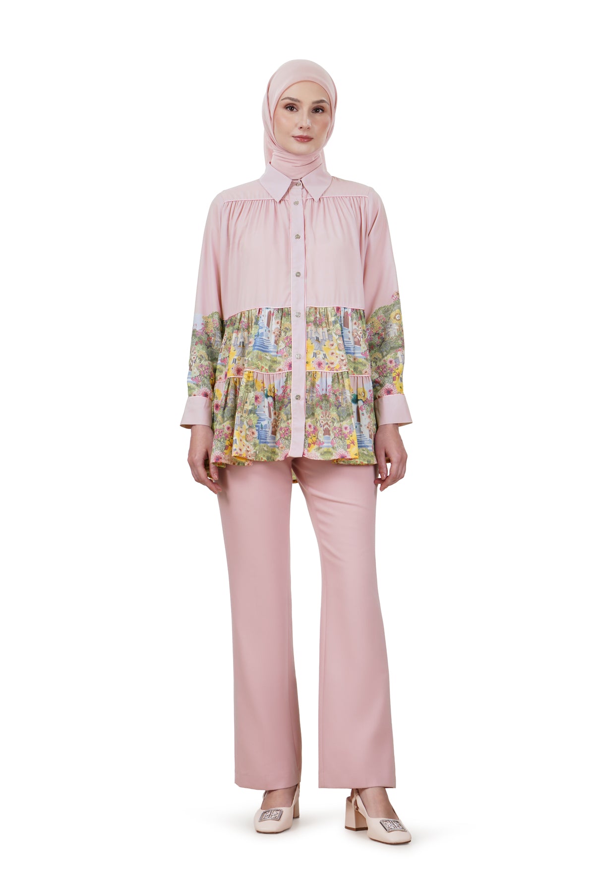 Postcard Tiered Shirt - Pink
