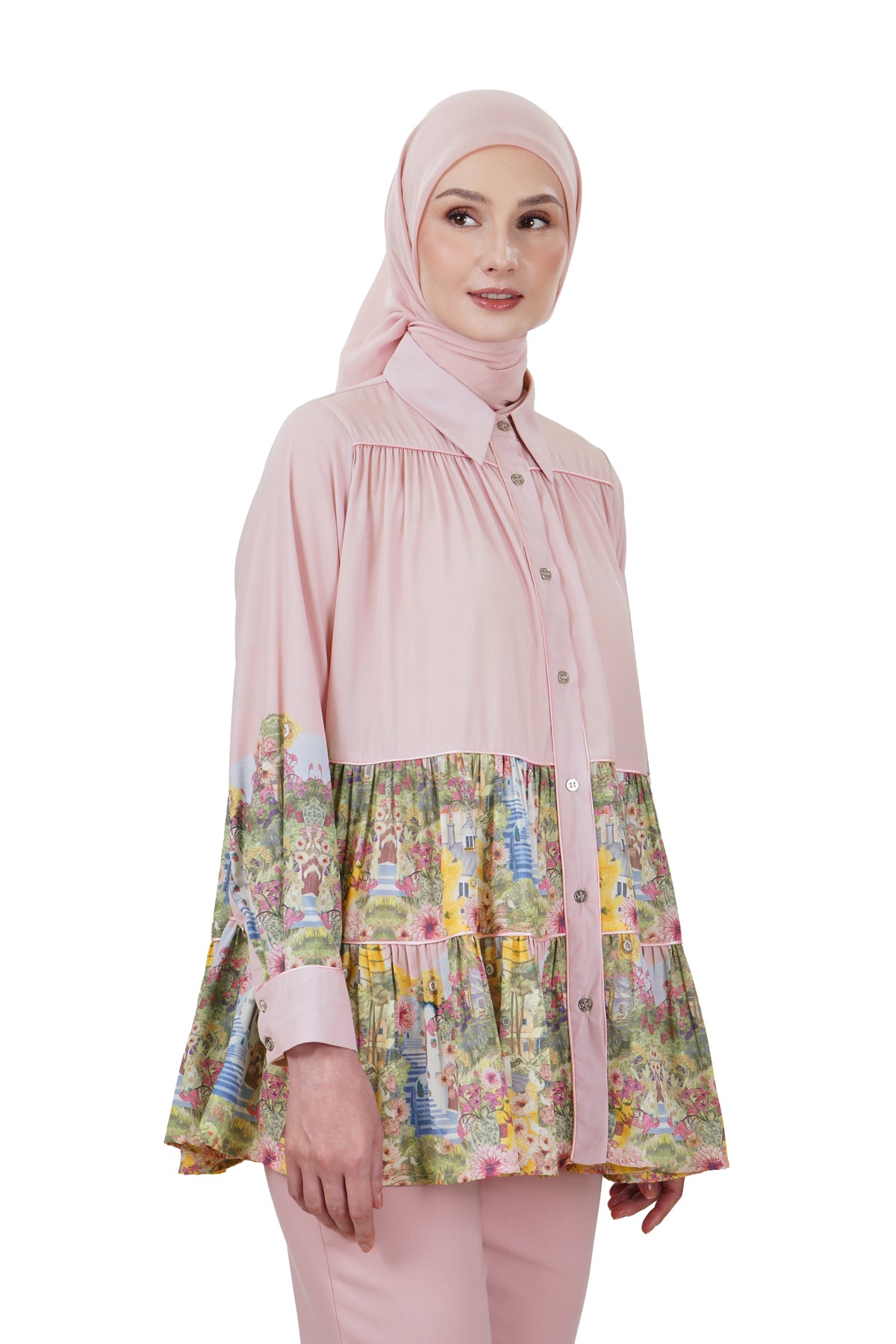 Postcard Tiered Shirt - Pink
