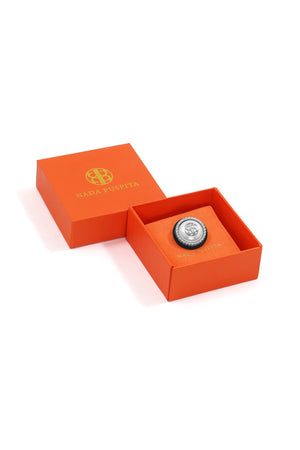 Pearl Button Brooch - Silver/Black