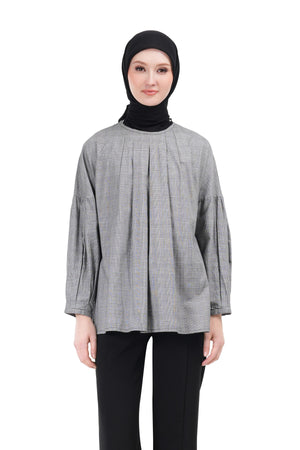 Plaid Pleated Shirt - Black