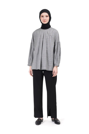Plaid Pleated Shirt - Black