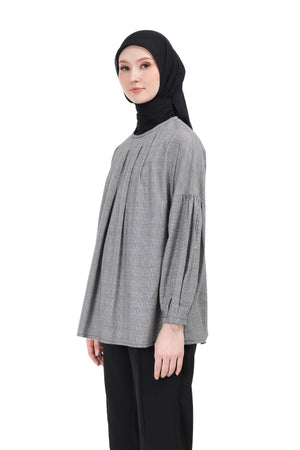 Plaid Pleated Shirt - Black