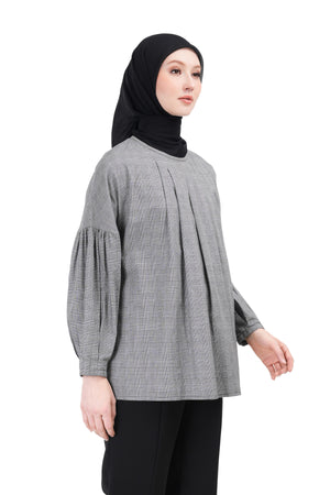Plaid Pleated Shirt - Black