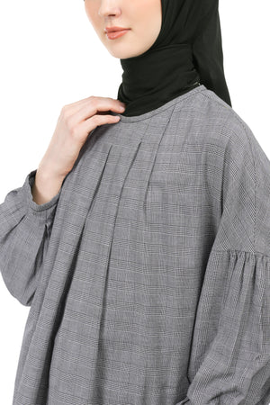 Plaid Pleated Shirt - Black