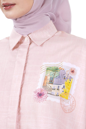 Postcard Oversize Shirt - Pink