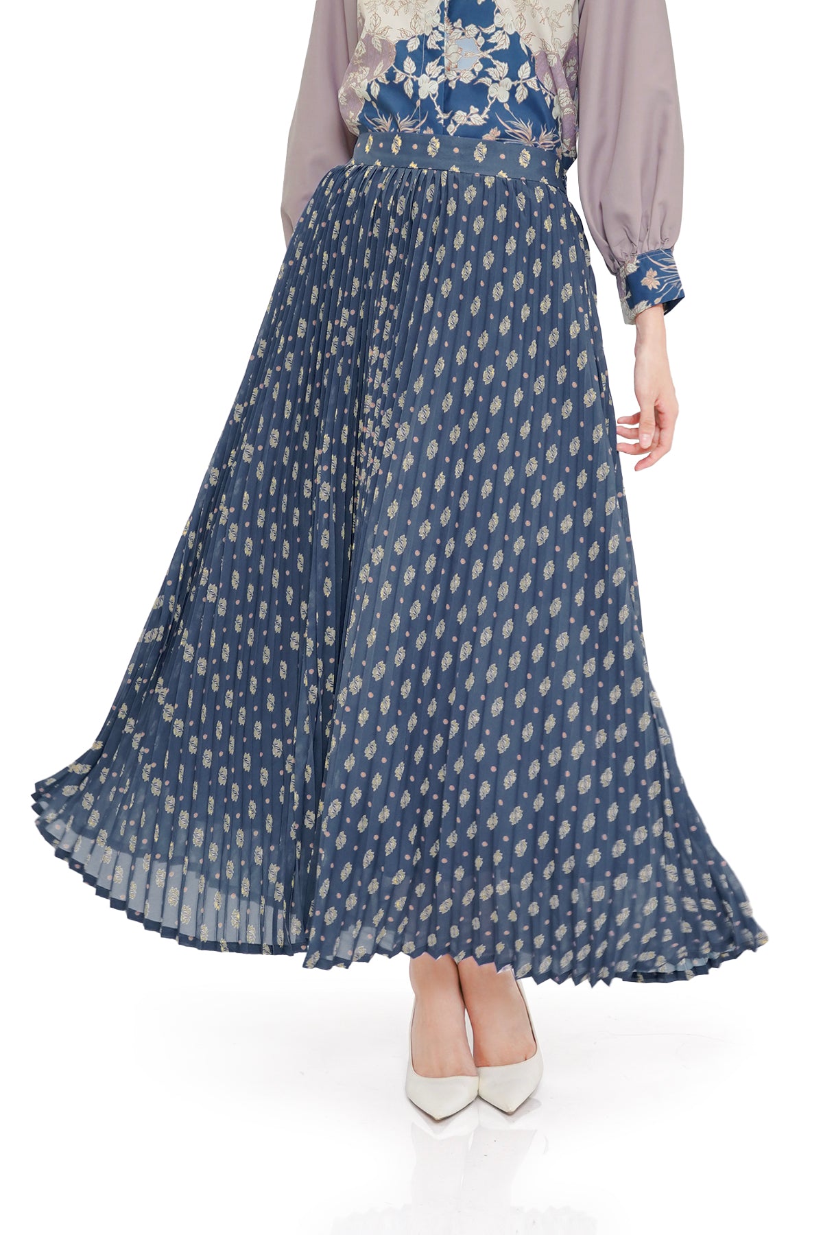 Queena Pleats Skirt - Blue