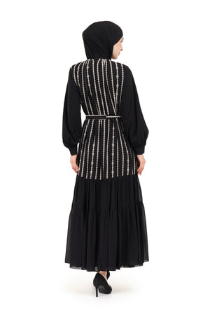 River Embroidery Dress - Black