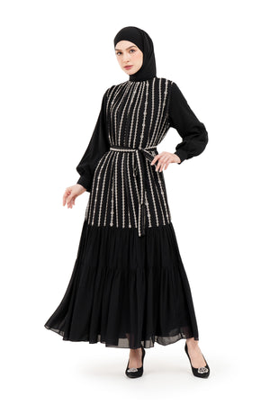 River Embroidery Dress - Black