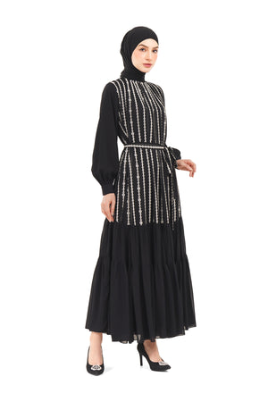 River Embroidery Dress - Black