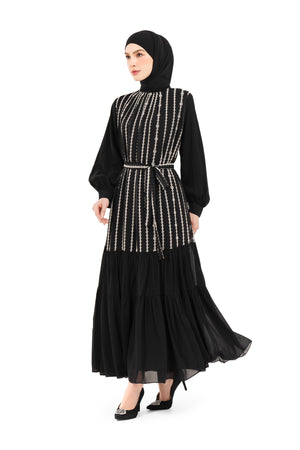 River Embroidery Dress - Black