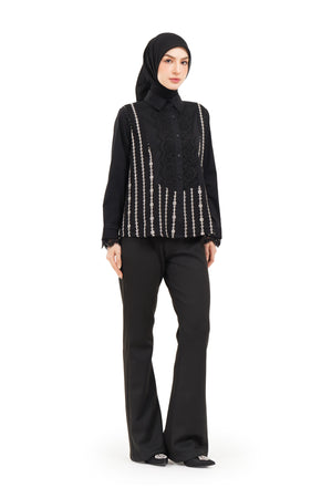 River Embroidery Droptail Shirt - Black