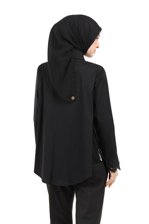 River Embroidery Droptail Shirt - Black