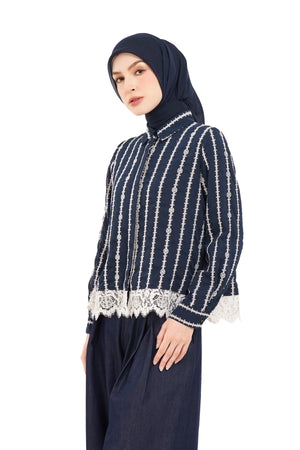 River Embroidery Lace Shirt - Navy