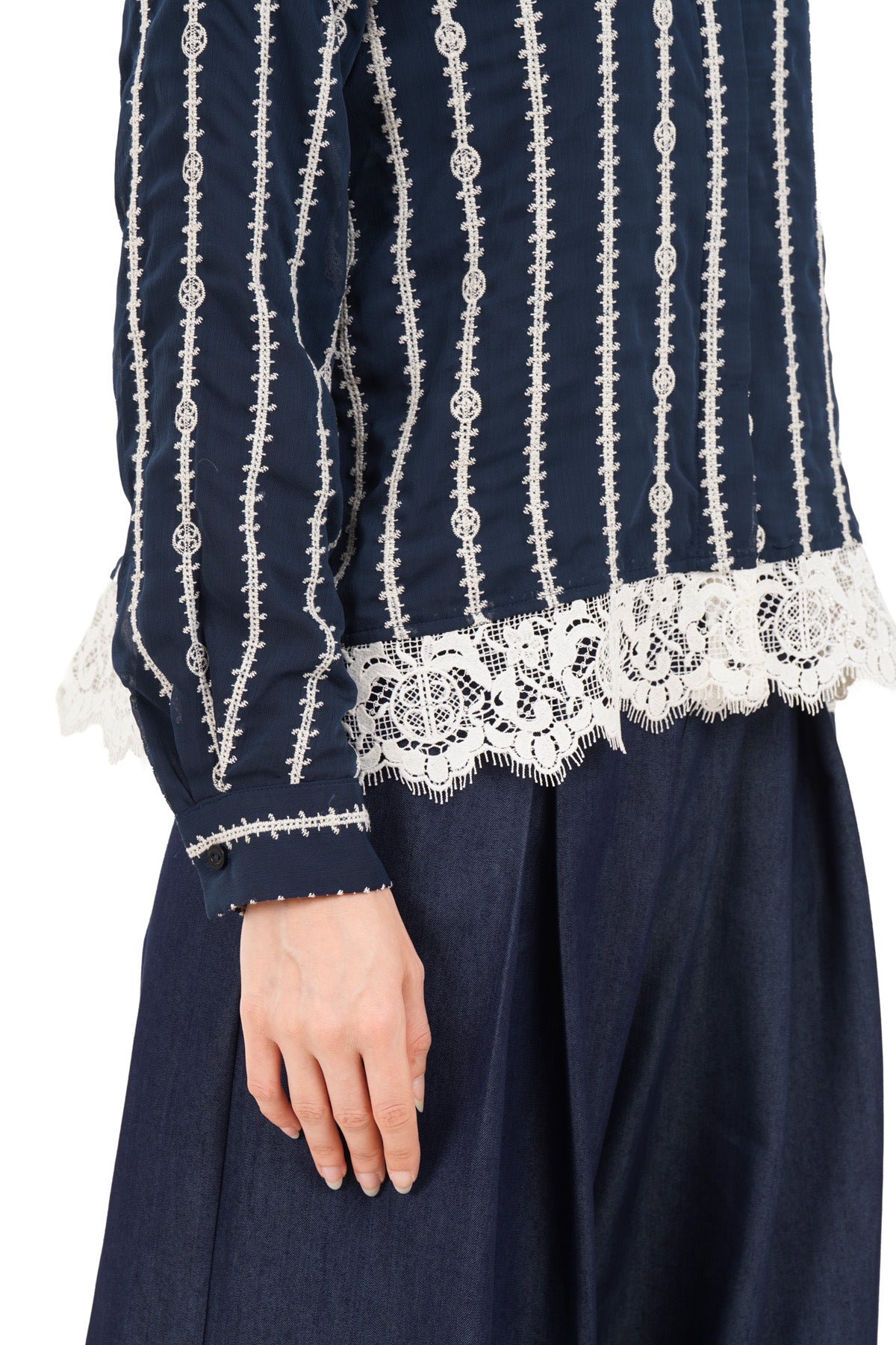 River Embroidery Lace Shirt - Navy - Nada Puspita