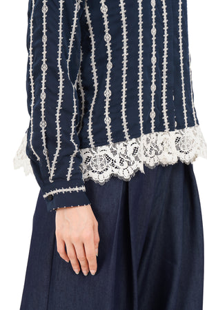 River Embroidery Lace Shirt - Navy