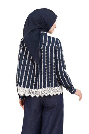 River Embroidery Lace Shirt - Navy