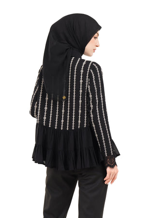 River Embroidery Ruffled Shirt - Black