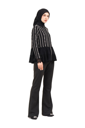 River Embroidery Ruffled Shirt - Black