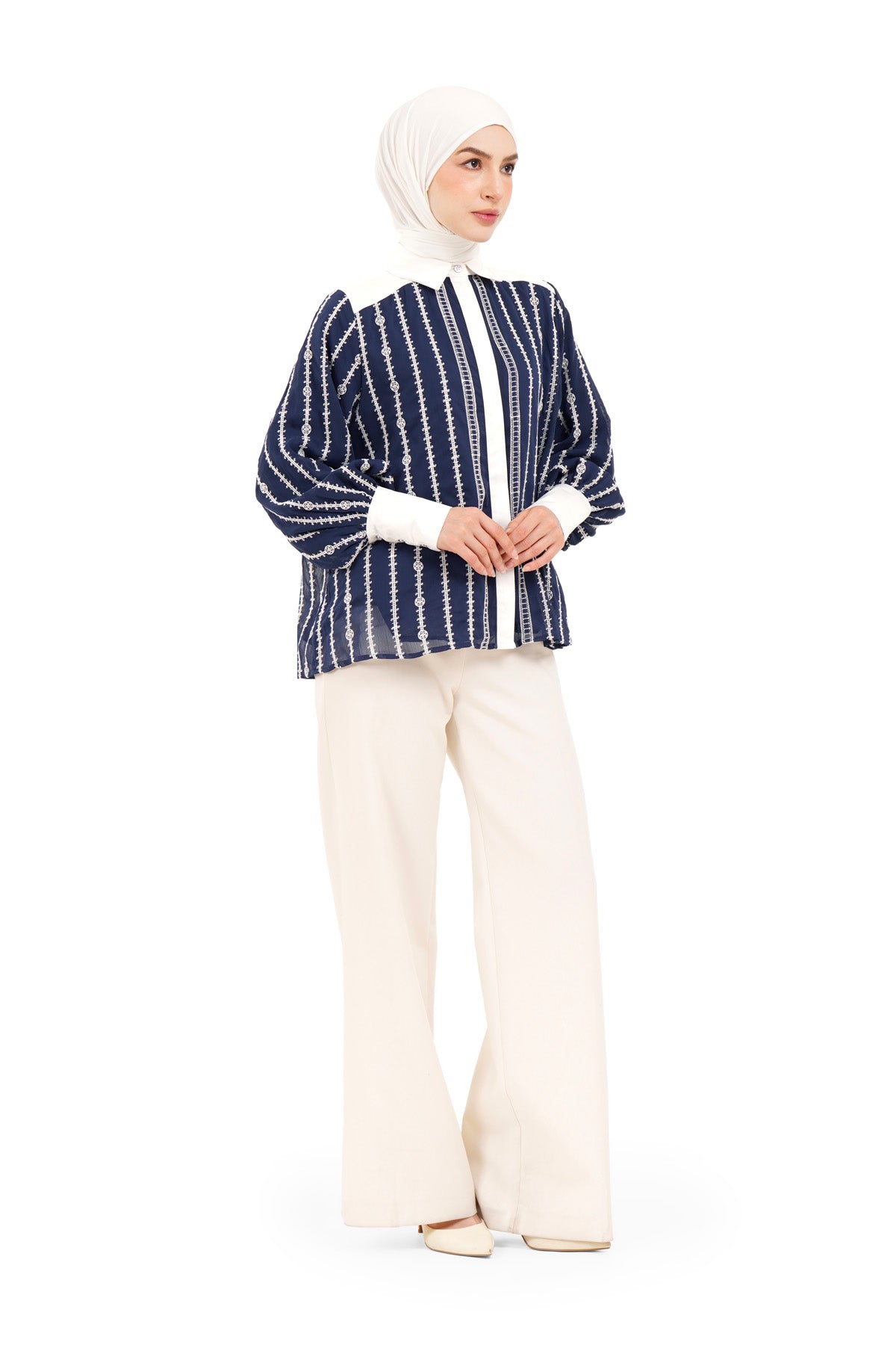 River Embroidery Shirt - Navy - Nada Puspita