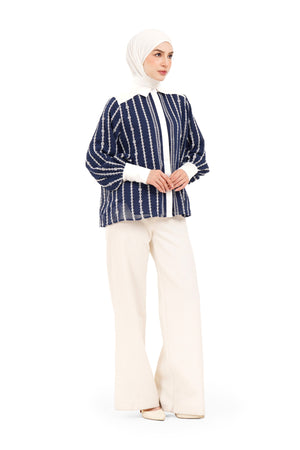 River Embroidery Shirt - Navy