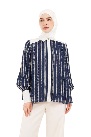 River Embroidery Shirt - Navy
