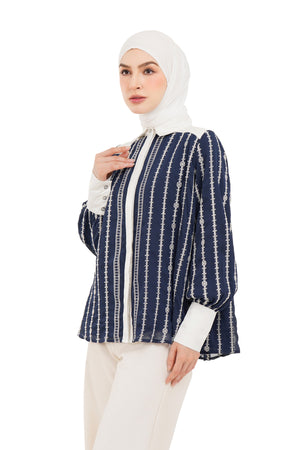 River Embroidery Shirt - Navy