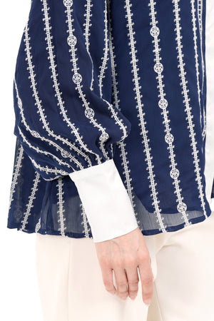 River Embroidery Shirt - Navy