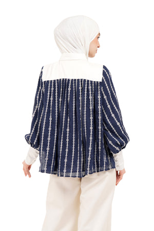 River Embroidery Shirt - Navy