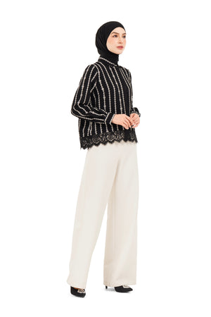 River Embroidery Lace Shirt - Black