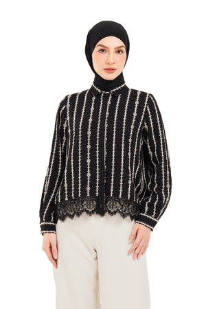 River Embroidery Lace Shirt - Black