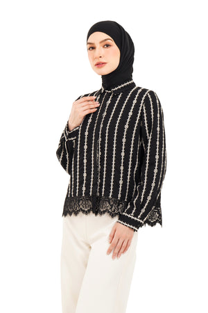 River Embroidery Lace Shirt - Black
