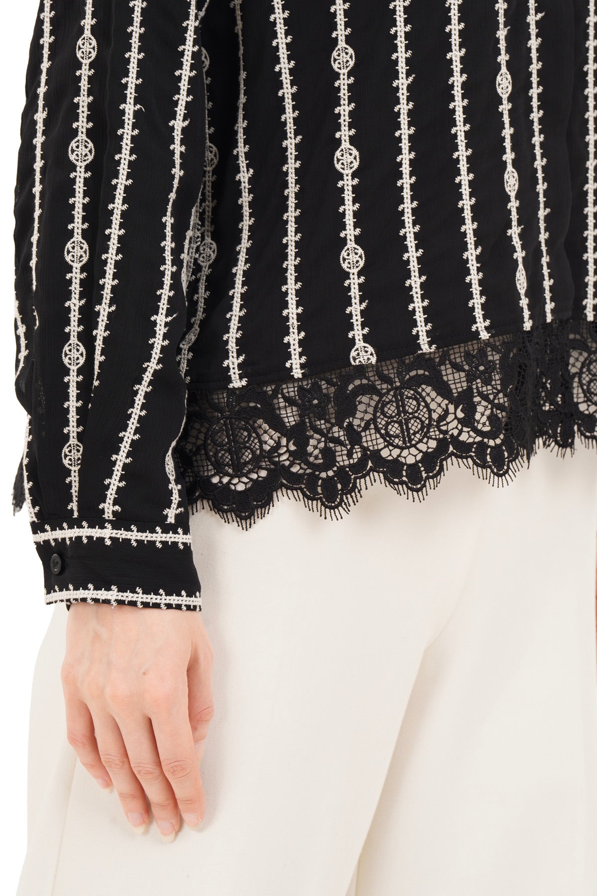 River Embroidery Lace Shirt - Black - Nada Puspita