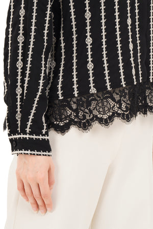 River Embroidery Lace Shirt - Black