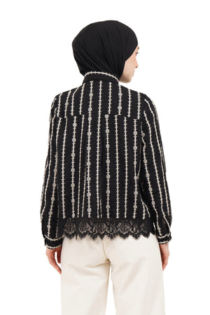 River Embroidery Lace Shirt - Black