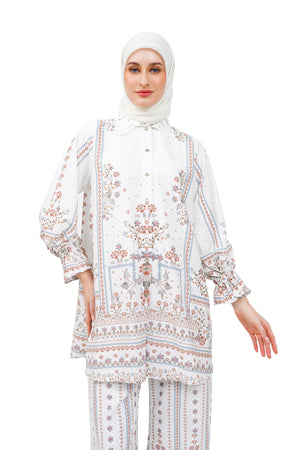 Raudhah Shirt With Lace - White