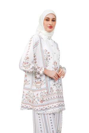 Raudhah Shirt With Lace - White