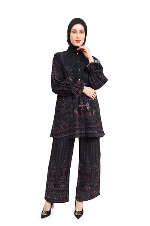 Raudhah Shirt With Lace - Black