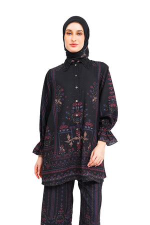 Raudhah Shirt With Lace - Black