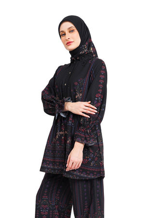 Raudhah Shirt With Lace - Black