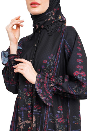 Raudhah Shirt With Lace - Black