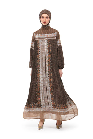 Raudhah Raya Pleated Dress - Brown
