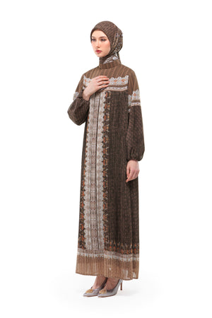 Raudhah Raya Pleated Dress - Brown