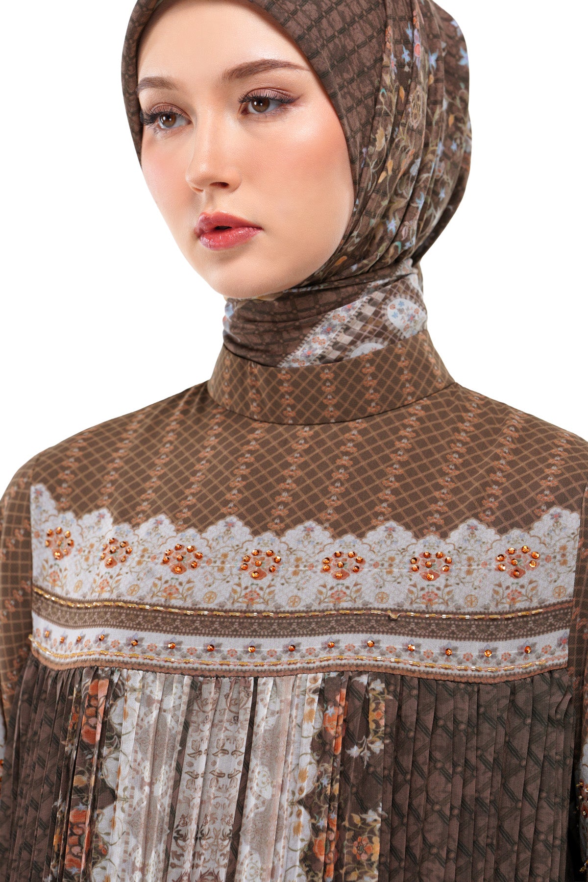Raudhah Raya Pleated Dress - Brown - Nada Puspita