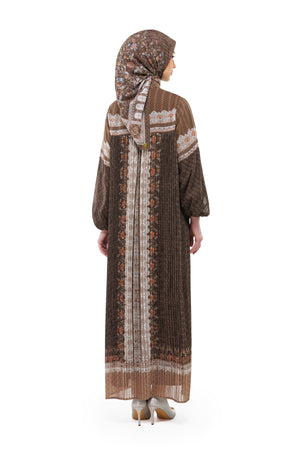 Raudhah Raya Pleated Dress - Brown
